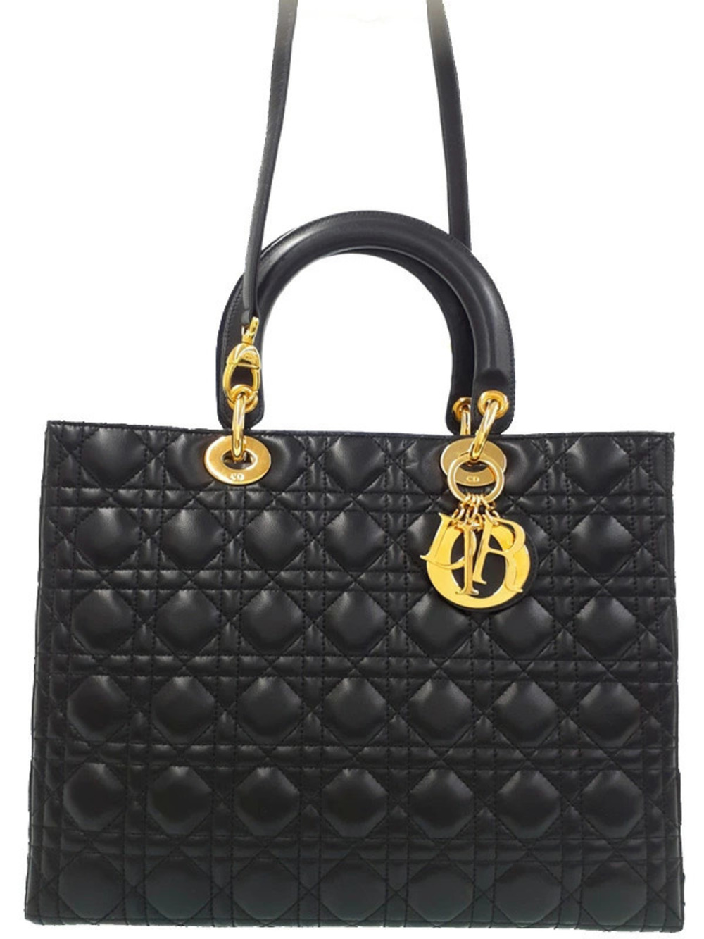 Christian Dior Lady Dior Bag Cannage Quilted Lambskin Black